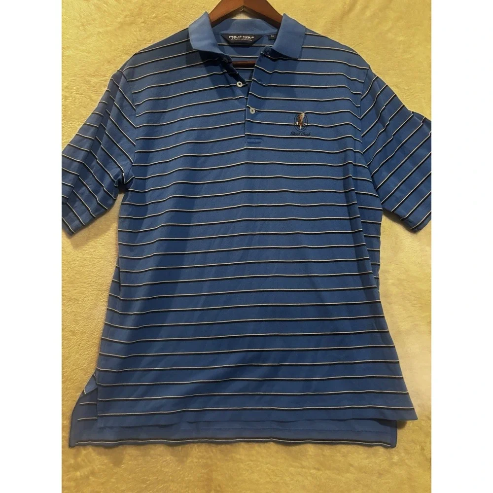 Ralph Lauren Polo Men's Med‎ Shoal Creek Golf Shirt Blue Striped Short Sleeve
